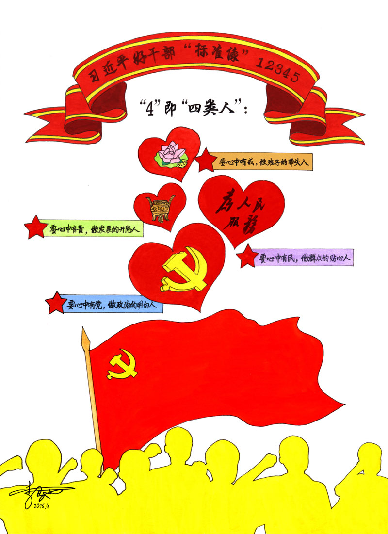 好干部标准之4"4"即"四类人":要心中有党,做政治的明白人;要心中有民